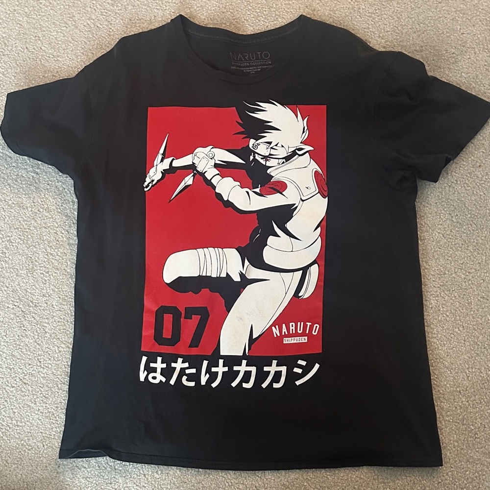 Naruto Shirt with Red Kakashi Hatake graphic design.